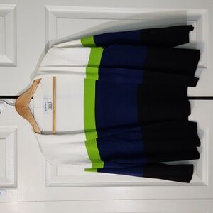 Liz Claiborne Colorful Striped Open Front Cardigan SZ LG Shawl Collar Colorblock